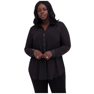 Pre-Owned Torrid Size 5 Tunic Women Blouse Chiffon Black Long Sleeve Elegant Top